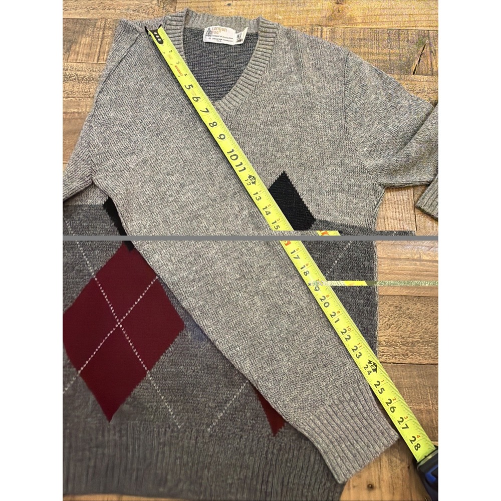 VTG London Fog Mens Argyle V-Neck Sweater Gray Solara, Wool, Mohair USA 80's/90s - Picture 8 of 10